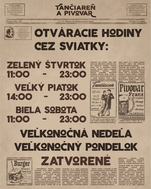 Otevírací doba o svátcích, příspěvek ve stylu novin, grafika pre FRANZ