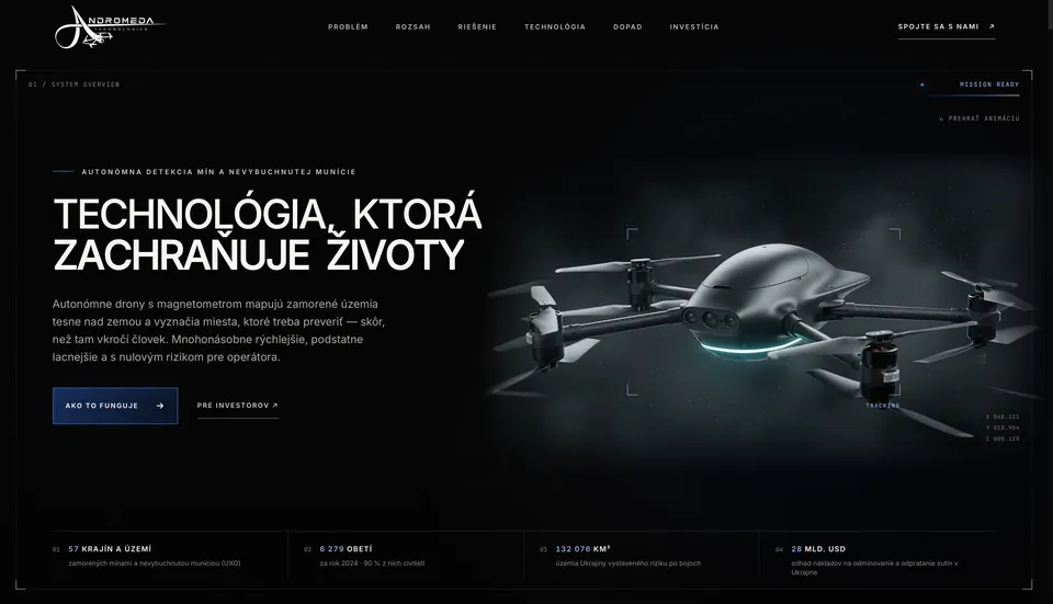 ANDROMEDA Technologies, úvodní stránka webu