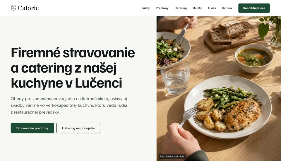 Calorie, úvodní stránka webu