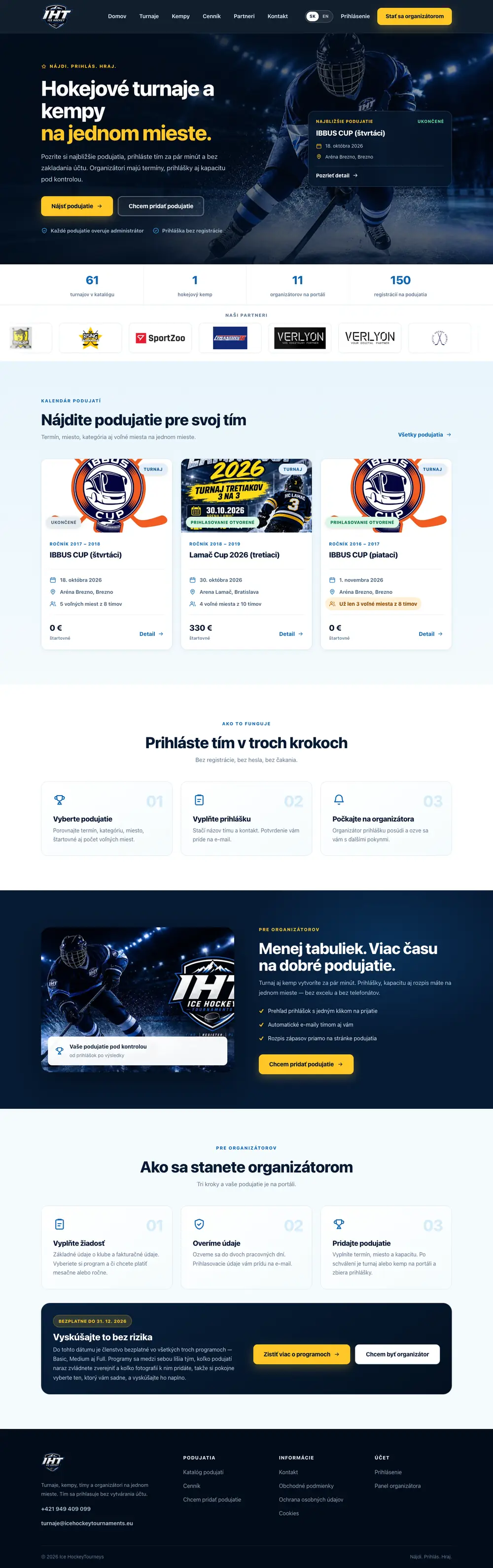 Ice Hockey Tournaments, celá stránka webu